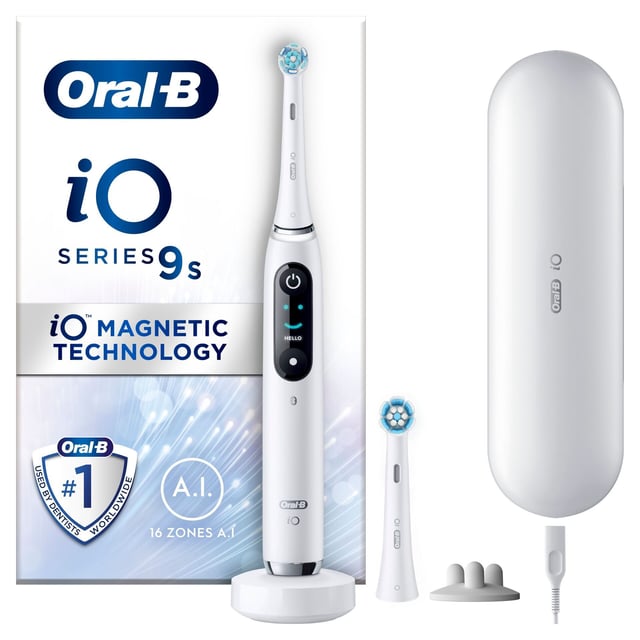 Oral-B iO 9s Vit Eltandborste, 2 tandborsthuvuden, 1 laddningsbart resefodral