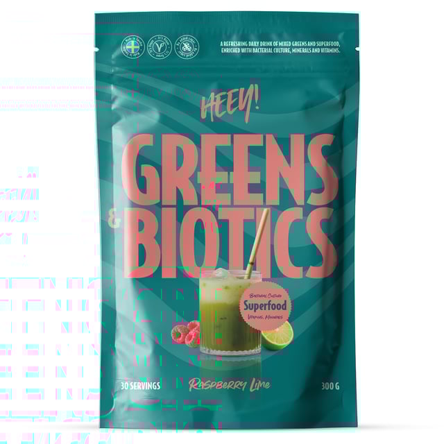 Heey! Greens & Biotics Superfood Hallon Lime 300 g