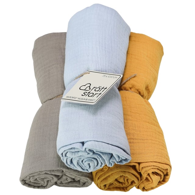 Rätt Start Rätt Start Muslinfiltar Beige, Gul & Blå 3-pack