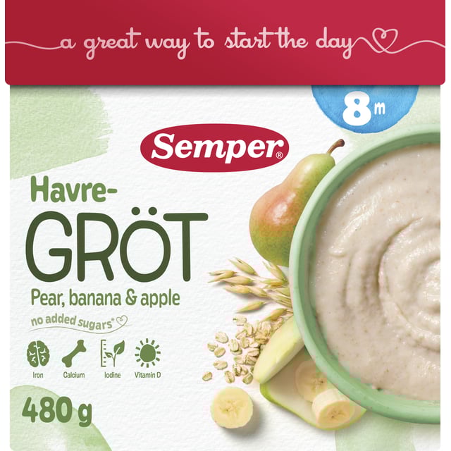 Semper Havregröt päron, banan & äpple från 8 månader 480 g