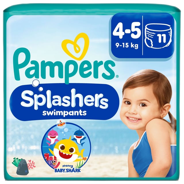 Pampers Splashers Baby Shark Edition Engångsbadblöjor Stl 4-5 (9kg-15kg) 11 st