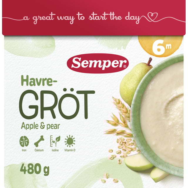 Semper Havregröt med äpple & päron 6 mån 480 g