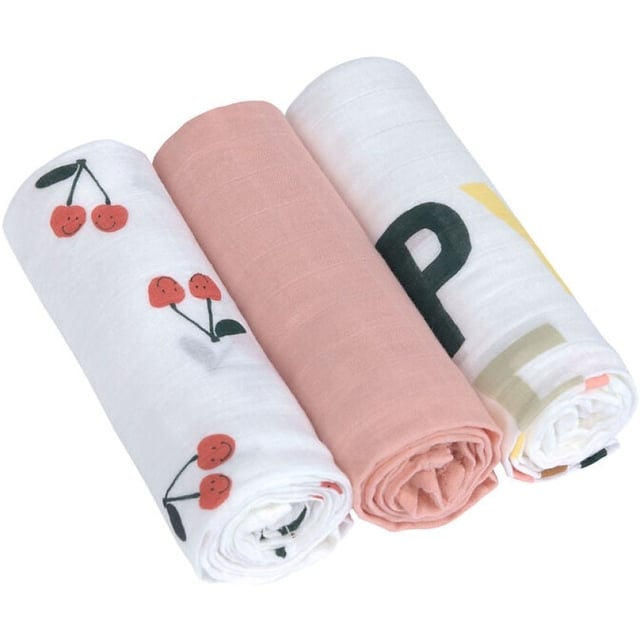 Lässig Mjuk Babyfilt L Happy Fruits Cherry 3-pack