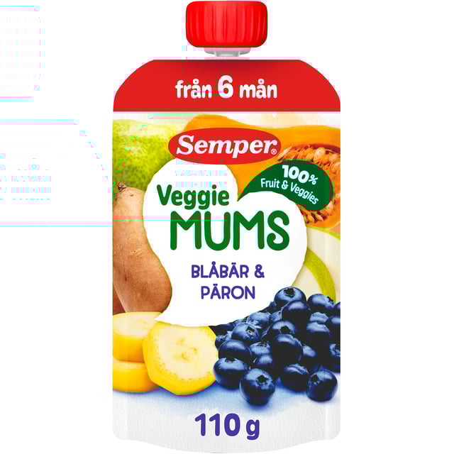 Semper Veggiemums Klämmis Blåbär & Päron från 6 månader 110 g