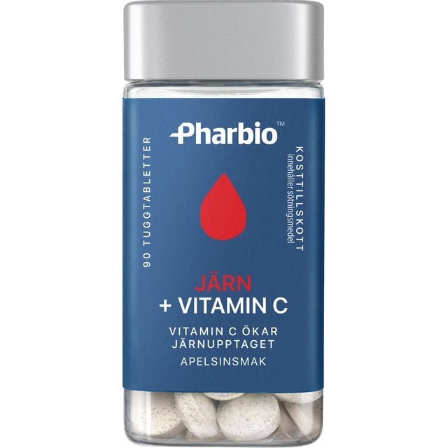 Pharbio Järn + Vitamin C 90 tuggtabletter