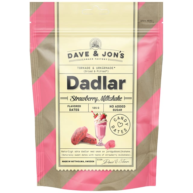 Dave & Jon´s Dadlar Strawberry Milkshake 125 g