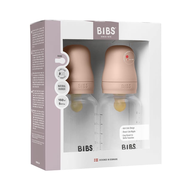 BIBS Baby Bottle Round Latex Slow Flow Blush 150 ml 2 st