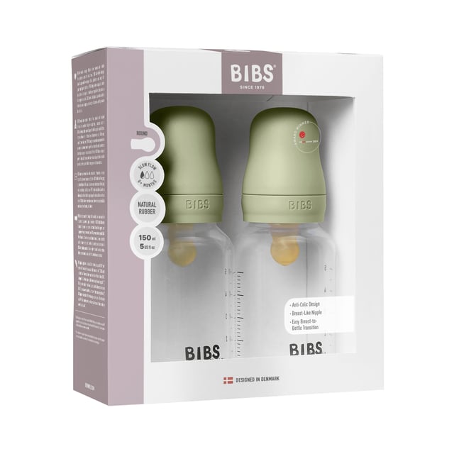 BIBS Baby Bottle Round Latex Slow Flow Sage 150 ml 2 st