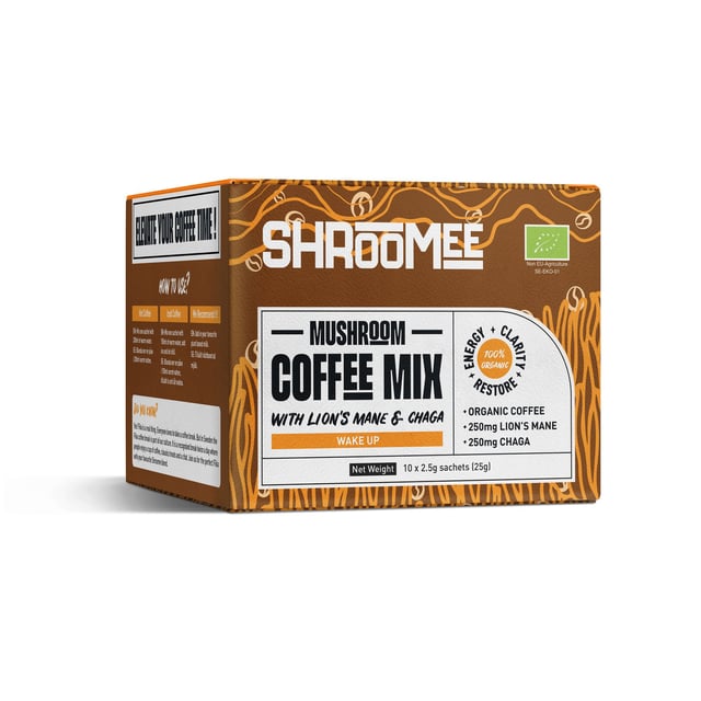 The Organic Labs Shroomee Svampkaffe Wake Up med Chaga & Lion’s Mane 10 x 2,5 g