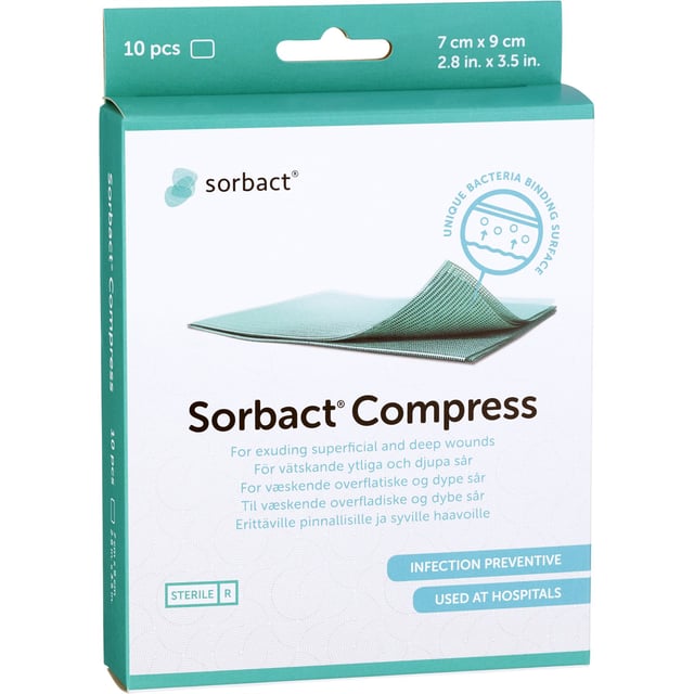 Sorbact Compress Bakteriebindande Förband 7x9 cm 10 st