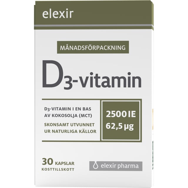 Elexir Pharma D3-vitamin 2500IE 30 kapslar