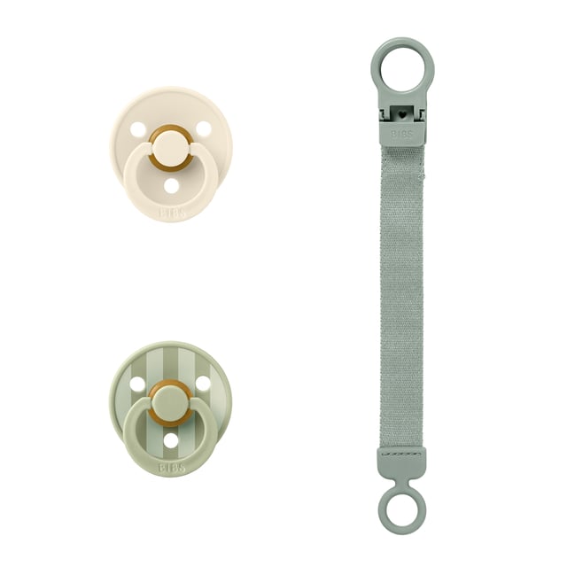 BIBS Colour Pacifier & Loop Clip Gift Set Latex 0+ Månader Size 1 Sage 2 st