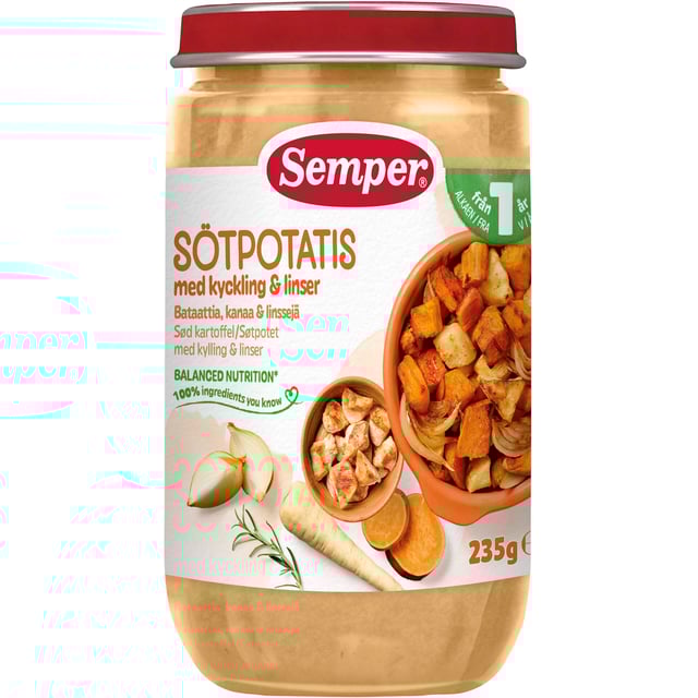 Semper Sötpotatis med Kyckling & Linser från 1 år