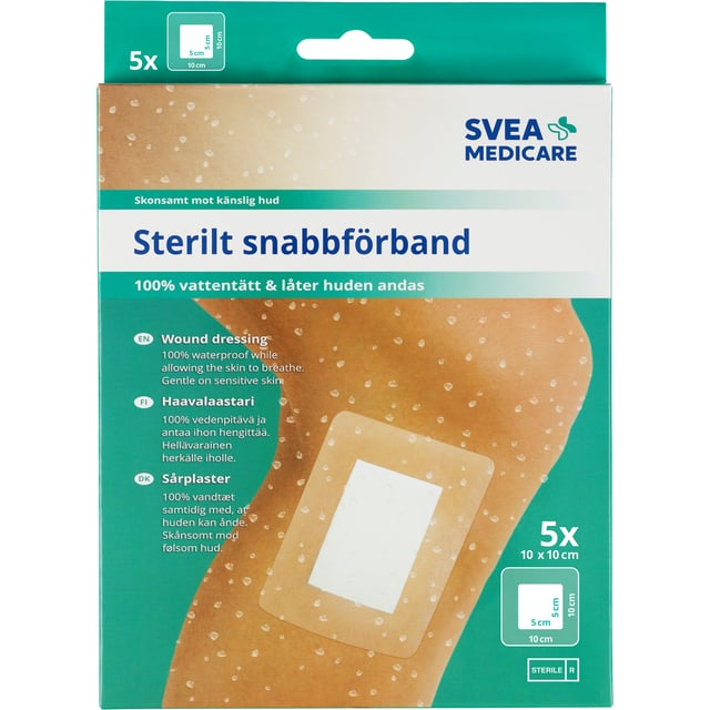 Svea Medicare 100% Vattentätt Sterilt Snabbförband 10 x 10 cm 5 st
