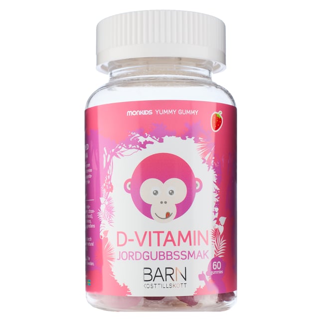Monkids D-Vitamin Barn Jordgubb 60 tuggisar