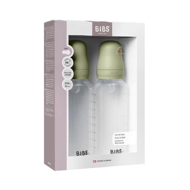 BIBS Baby Bottle Round Silicone Medium Flow Sage 270 ml 2 st