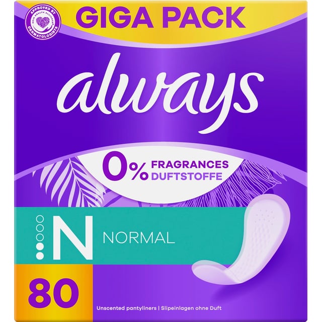 Always Daily Fresh Normal Trosskydd, 0% Parfymer och Färgämnen, 80 st