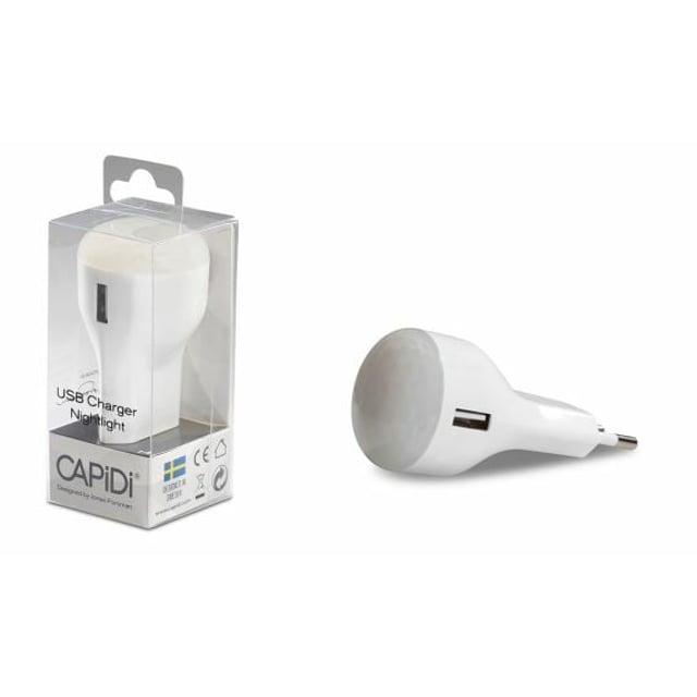 CAPiDi USB-laddare 1A & Nattlampa Vit 1 st