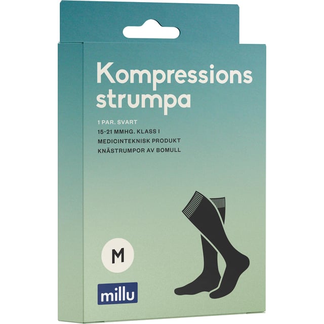 Millu Kompressionsstrumpa Klass 1 Bomull Svart M