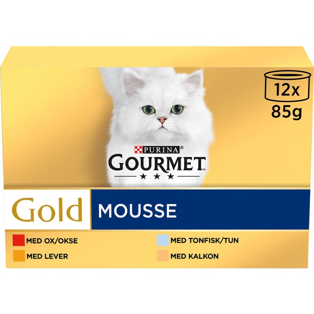Purina Gourmet Gold Mousse Oxkött, Lever, Kalkon & Tonfisk 12 x 85 g