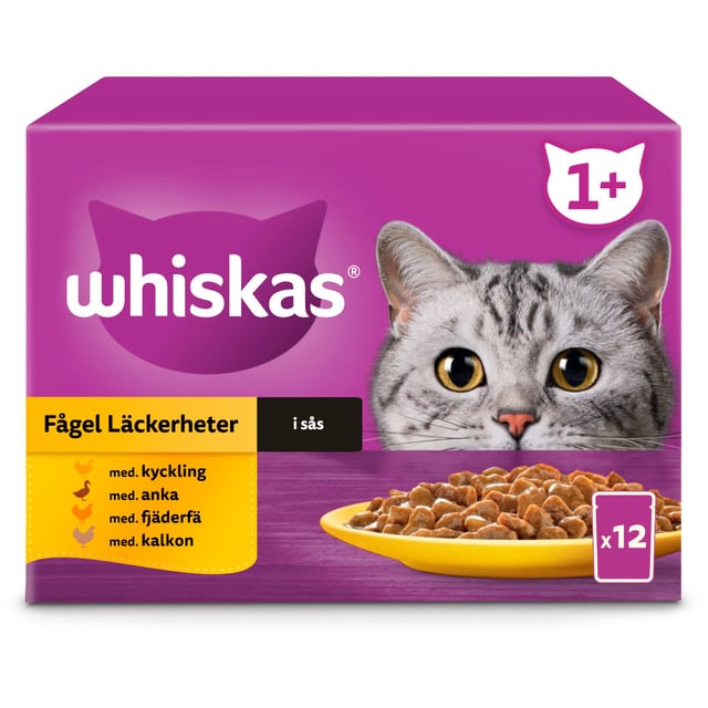 Whiskas Kattmat 1+ Fågelmeny i sås 12 st