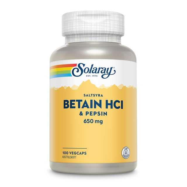 Solaray Betain HCI & Pepsin 100 kapslar