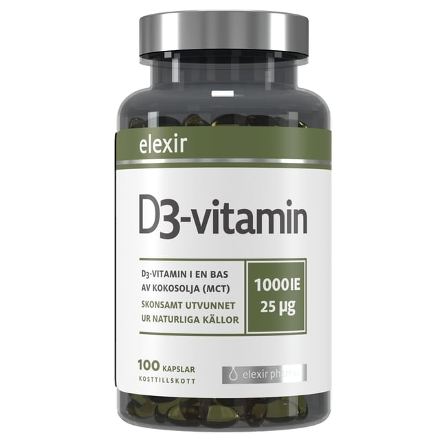 Elexir Pharma D3-vitamin 1000 IE 25μg 100 kapslar