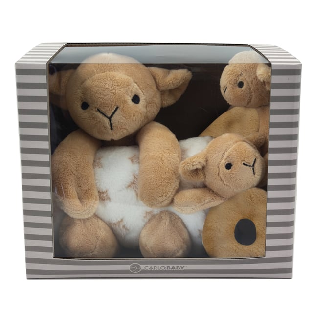 Carlo Baby Gift Set Med Brunt lamm, Snutte & Skallra