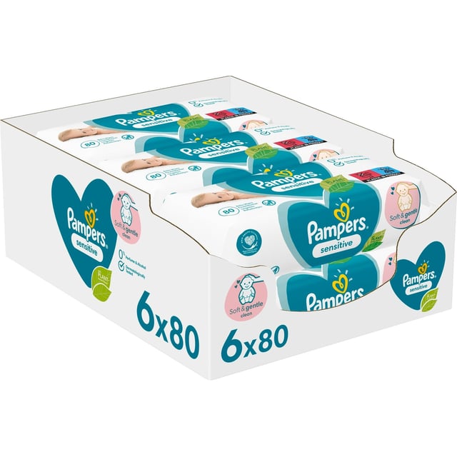 Pampers Sensitive Baby våtservetter 6x80 st = 480 Våtservetter