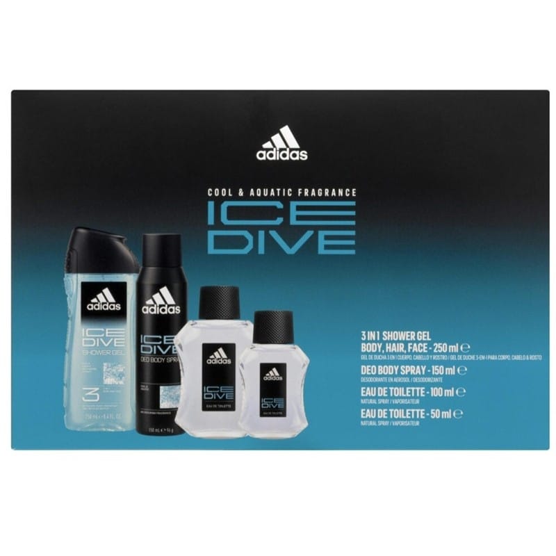 Giftset Adidas Ice Dive Edt 100ml + Edt 50ml + Deo 150ml + Shower Gel 250ml