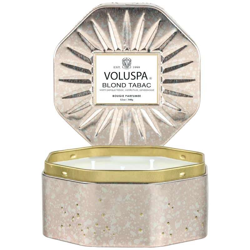 Voluspa 3-Wick Octagonal Tin Candle Blonde Tabac 340g