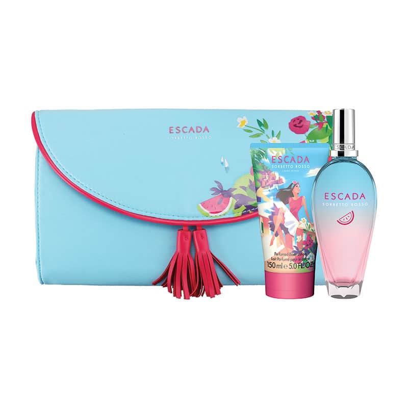 Giftset Escada Sorbetto Rosso Edt 100ml + Body Lotion 150ml + Clutch Bag