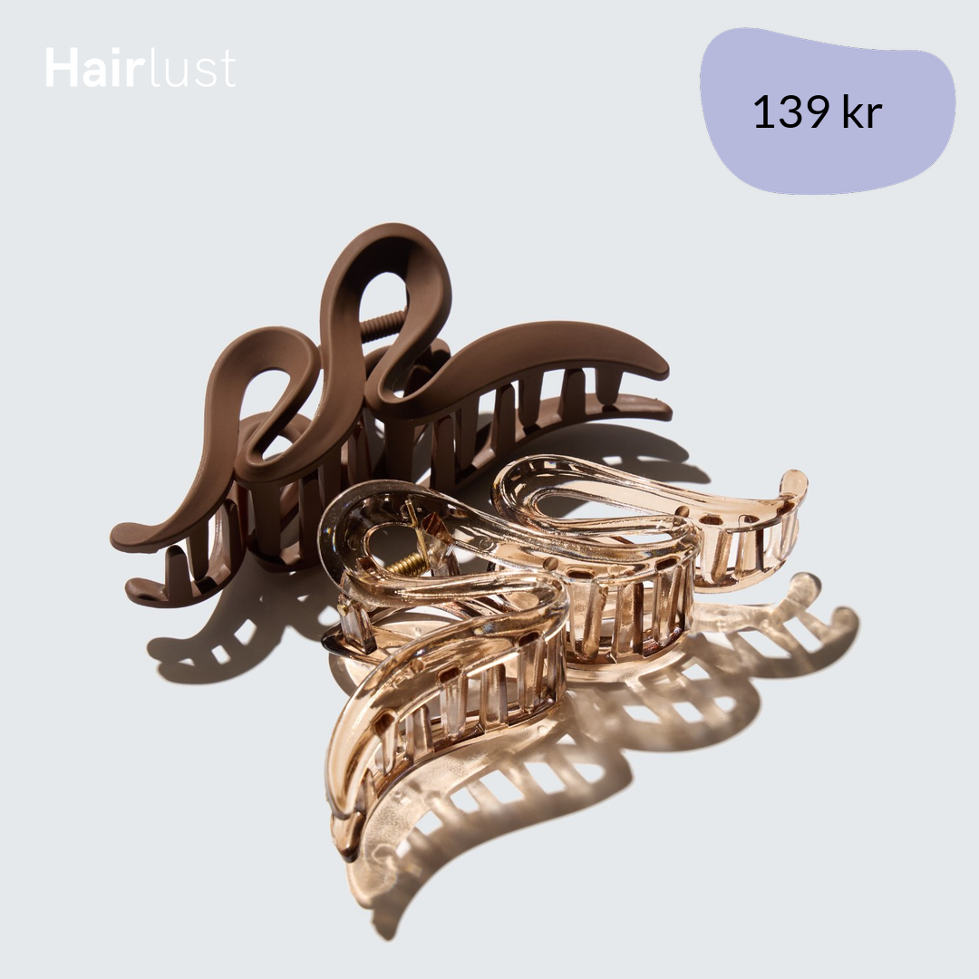 Large Claw Hair Clips, Wave, 2-Pack, Coffee/Clear