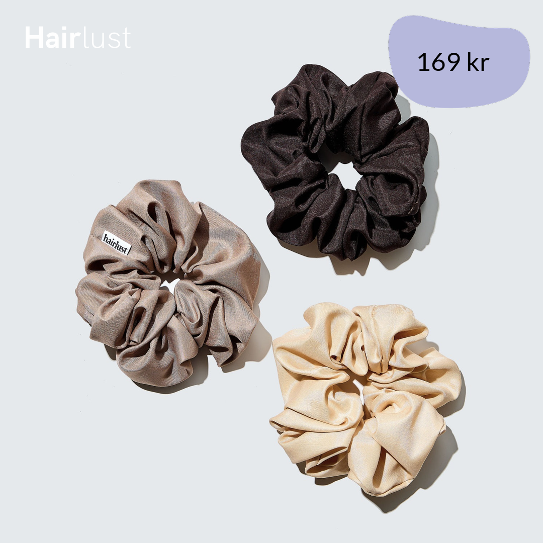 Satin Silk Scrunchies, XXL, 3-Pack, Coffee