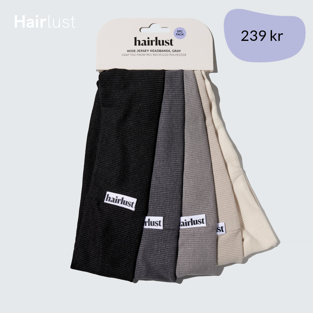 Wide Jersey Headbands, 5-Pack, Gray