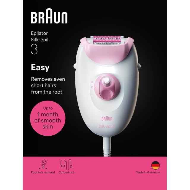 Braun Silk épil 3 Epilator med Sladd 3 000 Rosa