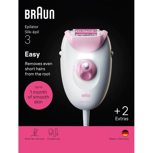 Braun Silk épil 3 Epilator med Sladd 3 031 Rosa
