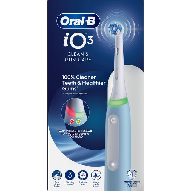 Oral-B iO3 Eltandborste Blå 1 Tandborsthuvud & Resefodral 1 st