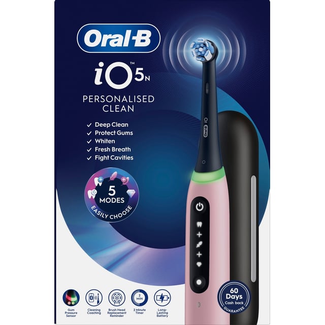 Oral-B iO 5 Eltandborste Rosa med Resefodral och Borthuvudshållare