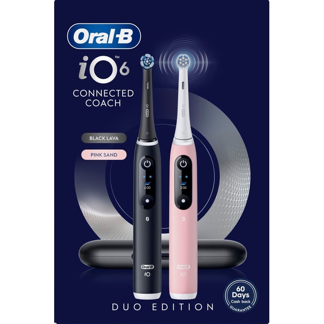 Oral-B iO 6 Eltandborstar Duo-pack Svart & Rosa med Resefodral