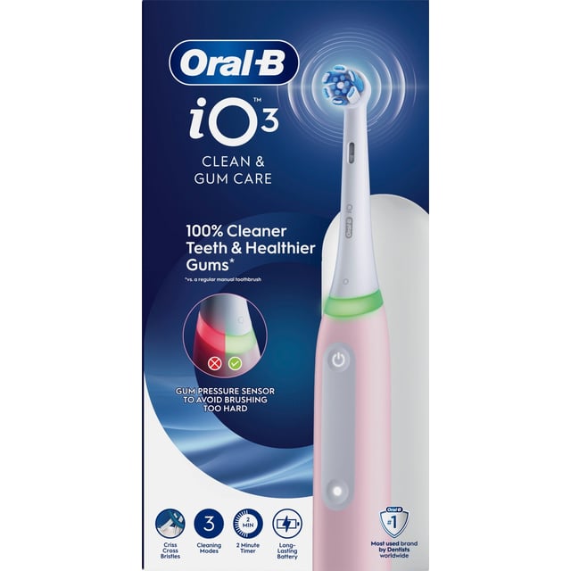Oral-B iO3 Eltandborste Rosa 1 Tandborsthuvud & Resefodral 1 st
