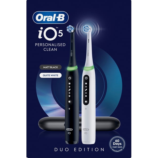 Oral-B iO 5 Eltandborstar Duo-pack Svart & Vit med Resefodral