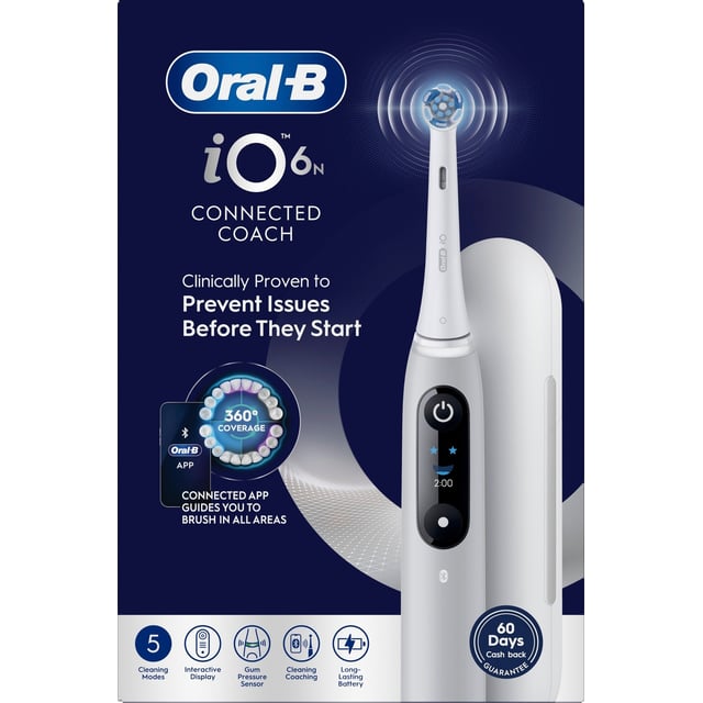 Oral-B iO 6 Eltandborste Grå med Resefodral och Borsthuvudshållare