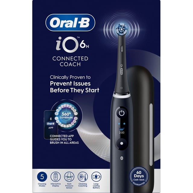 Oral-B iO 6 Eltandborste Svart med Resefodral och Borsthuvudshållare