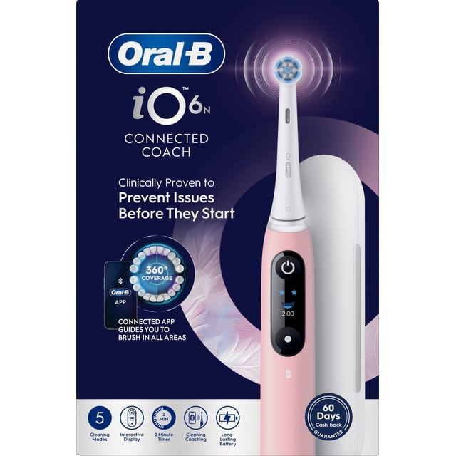 Oral-B iO 6 Eltandborste Rosa med Resefodral och Borsthuvudshållare