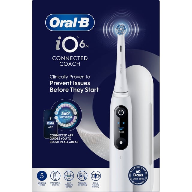 Oral-B iO 6 Eltandborste Vit med Resefodral och Borsthuvudshållare