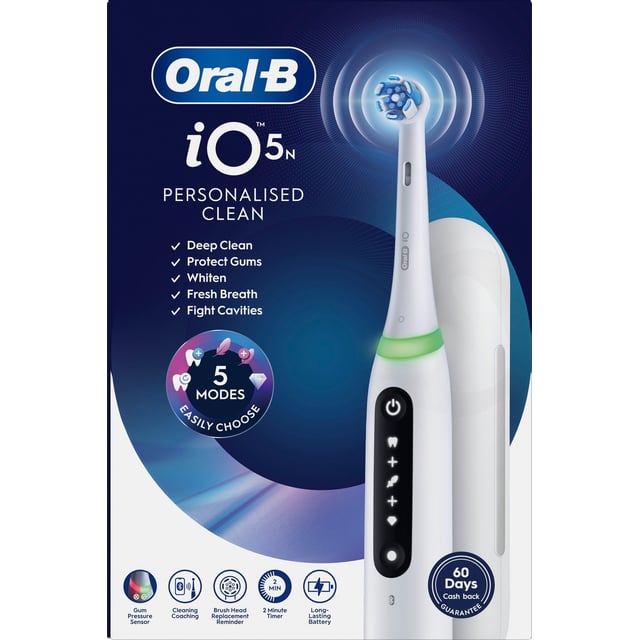 Oral-B iO 5 Eltandborste Vit med Resefodral och Borthuvudshållare