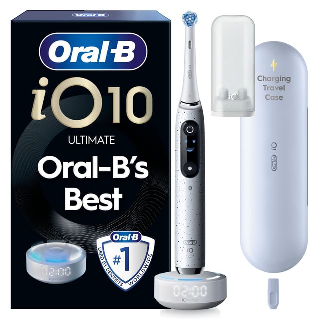 Oral-B iO10 Eltandborste Vit 1 Tandborsthuvud, Resefodral med laddare & Hållare till borsthuvud