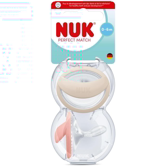 NUK Perfect Match Beige/Red, stl 0-6 mån 2 st