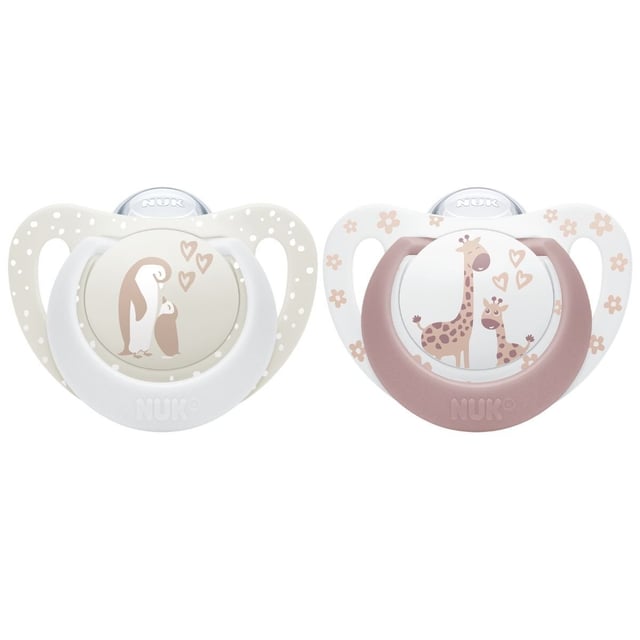 NUK First Choice Penguin/Giraffe, stl 0-6 mån 2 st